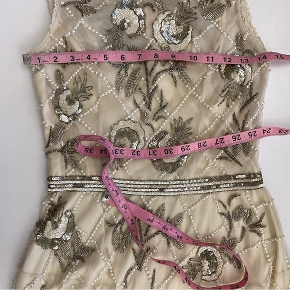 BHLDN || Mariposa Beaded Sequin Mesh Dress Bride Wedding Reception Ivory 6 - Picture 9 of 12